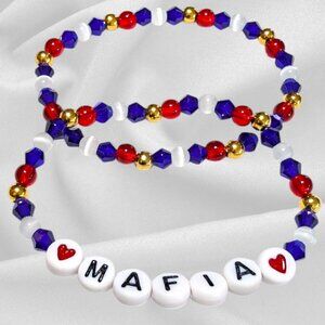 Handmade Beaded Bracelet Set Bills Mafia Gemstone Selenite Crystal Glass